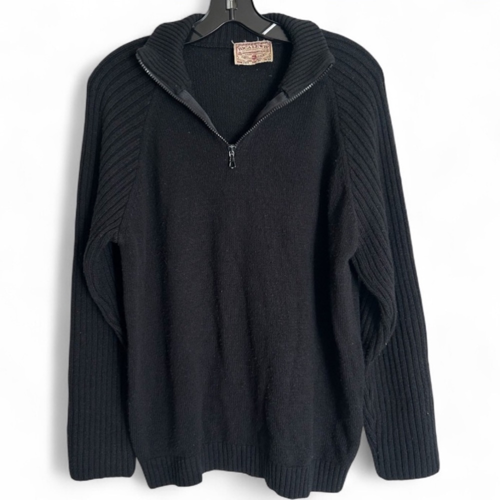 VINTAGE RICA LEWIS Black Wool Blend Quarter Zip Heritage Pullover Sweater Size L